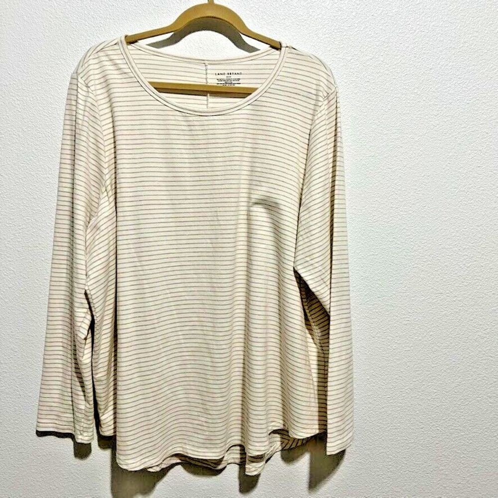 Lane Bryant Womens Size 22/24  Cream & Gold Stripe Long Sleeves Pullover Shirt